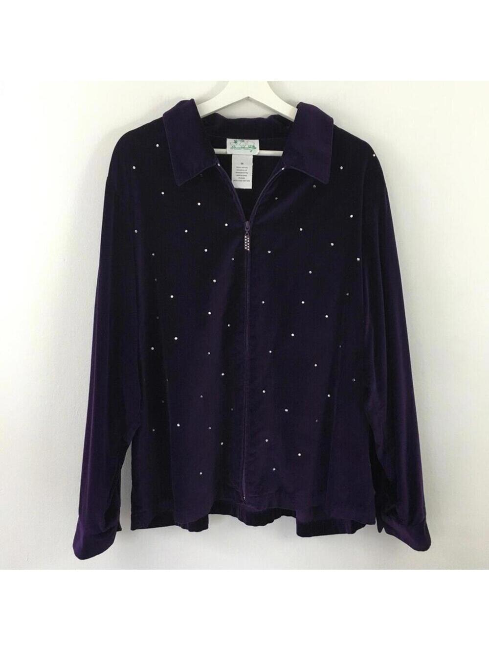 Vintage Quacker Factory Purple Zip Up Jewel Studded Jacket Size 1X